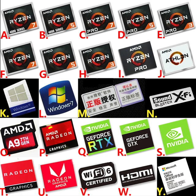 Special Original intel XEON core 2 Iris Graphics ENERGY STAR DOLBY AUDIO Radeon Graphics AMD Sticker Label decal 3