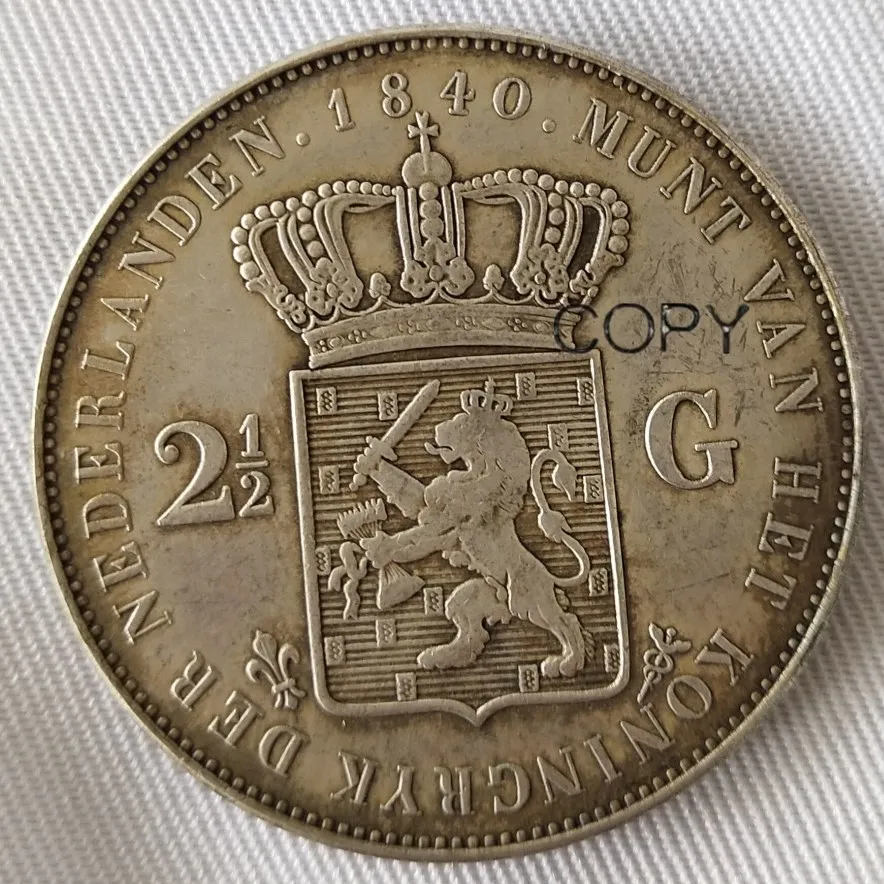 1840 Нидерланды 2,5 гульден Посеребренная копия монеты