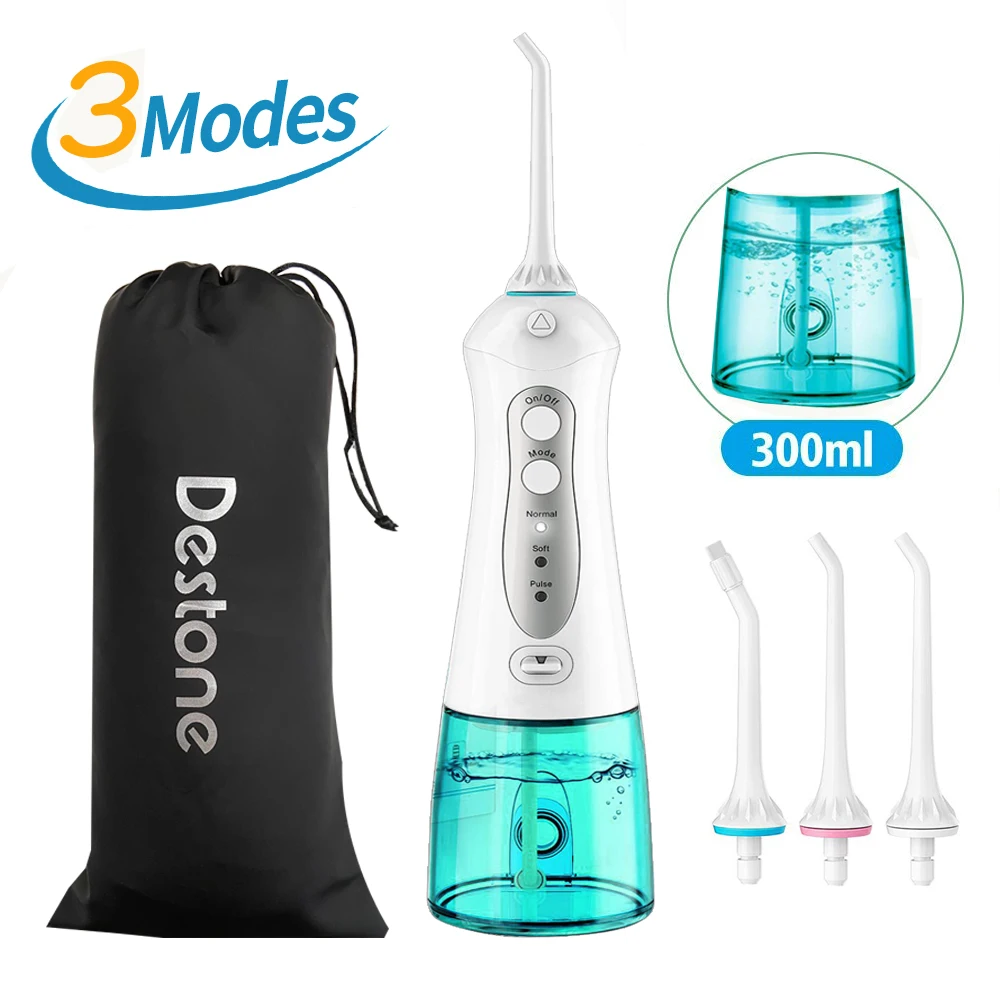 

3 Modes Portable Oral Irrigator Cordless Water Dental Flosser USB Rechargeable 3 Nozzles Water Jet Teeth Cleaner 300ml Watertank