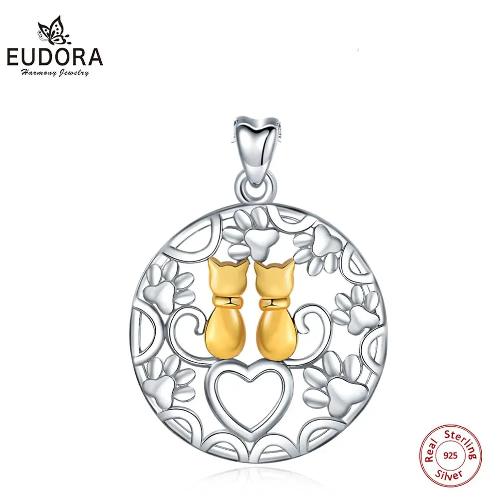 only pendant Eudora, уникальная подвеска в виде животного из стерлингового серебра, два золотых цвета, Круглый Кулон в виде кошки для девочек, ювелирное изделие, подарок на Рождество, день рождения, CYD482 - Окраска металла: only pendant