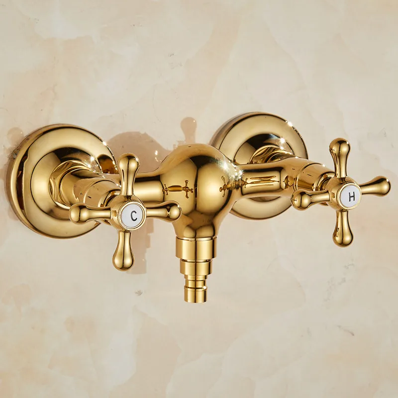 

Washing Machine Faucet Hot & Cold Wall Mounted Bibcock Solid Brass Outdoor Mixer Tap Gold/Black Baking 2 Handle 4" & 6" Dual Use