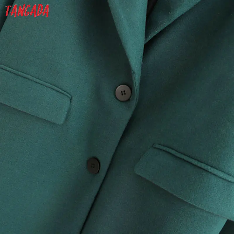 Tangada для женщин темно зеленый негабаритных толстые пальто куртка пуговицы карман с длинным рукавом Элегантный офис леди пальто 1D165