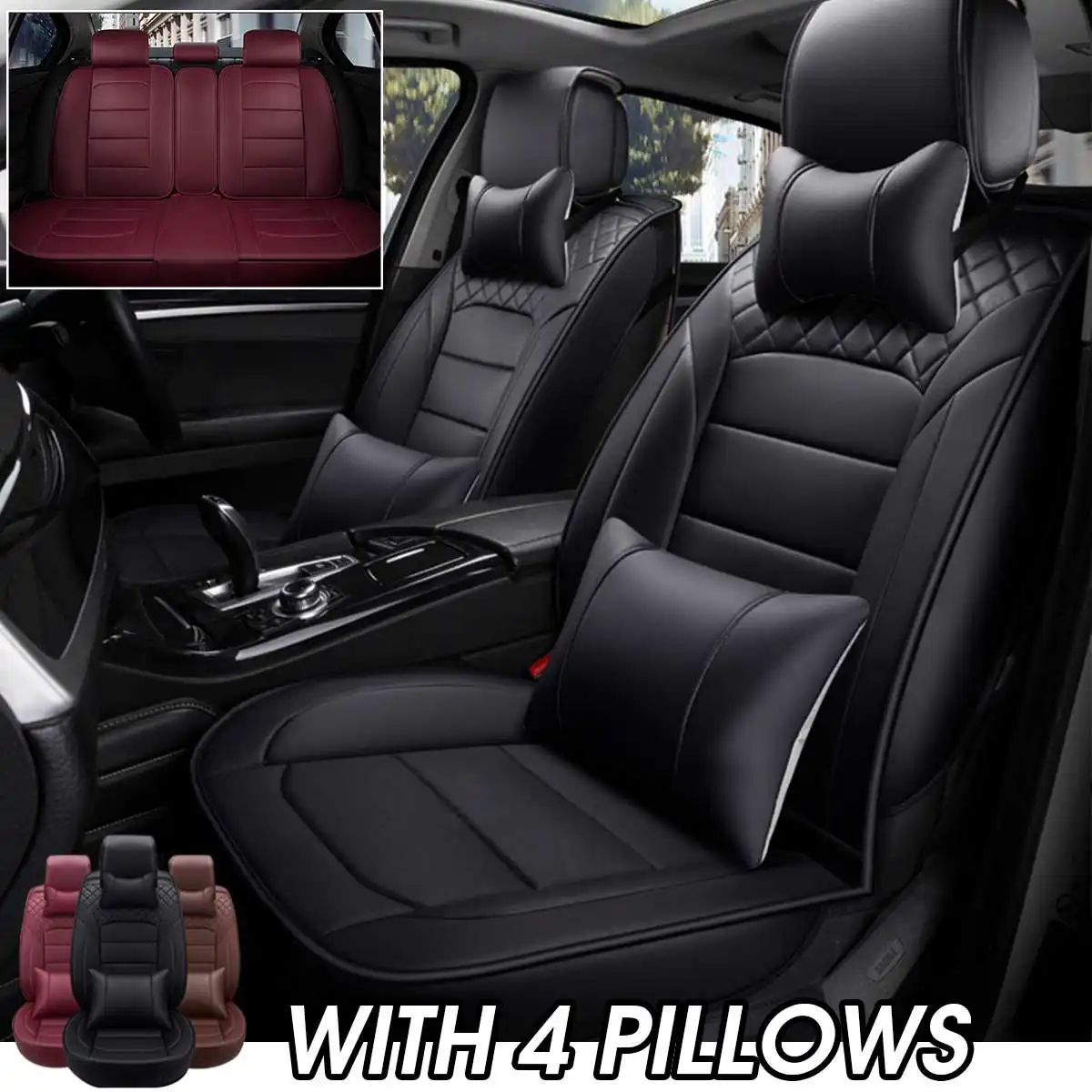 

Five Seats Universal Auto Car Seat Cover Cushions Leather Seat Pad with Central Armrest Cover Waist Pillows Auto Accessories