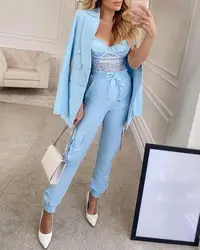 Conjunto elegante de dos piezas para mujer, Blazer con diseño de botones, abrigo y bolsillos, moda de otoño, 2020