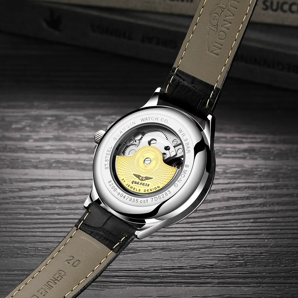 GUANQIN автоматические мужские часы Топ бренд класса люкс Турбийон Скелет водонепроницаемые часы Мужские механические часы Relogio Masculino