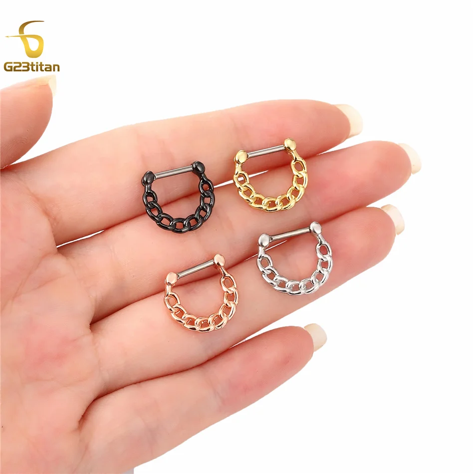 G23 titanium Nose Ring Septum Clicker Chain Daith Earrings Hoop Nipple Ear Cartilage Tragus Lip Stud 16g Piercing Body Jewelry - Image 3