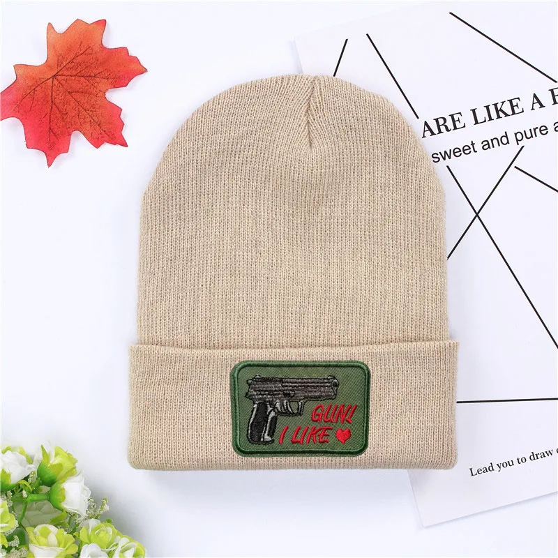 I LIKE GUN AK47 revolver logo Knit Hat Winter Hats Casual Beanie For Men Women Fashion Knitted Winter Hat Hip-hop Skullies Hat