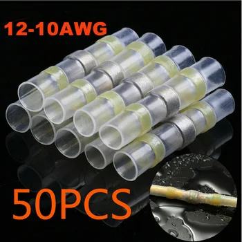 

50Pcs AWG12-10 Yellow Seal Soldering Sleeve Heat Shrink Butt Terminal Electrical Wire Connector Kit Waterproof Insulated