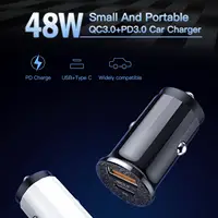 Adaptador de cargador rápido de teléfono para coche, Mini USB tipo c PD de 48W QC3.0, 12/24V, puertos duales portátiles, toma de teléfono inteligente para Samsung AFC MTK PE +