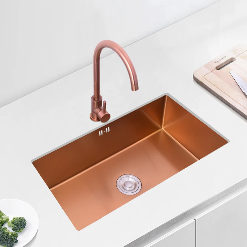 

Rose Gold Kitchen Sinks 60x40 Under Mount Nano Handmade Sink 304 Stainless Steel Sink Large Single Slot Embedded