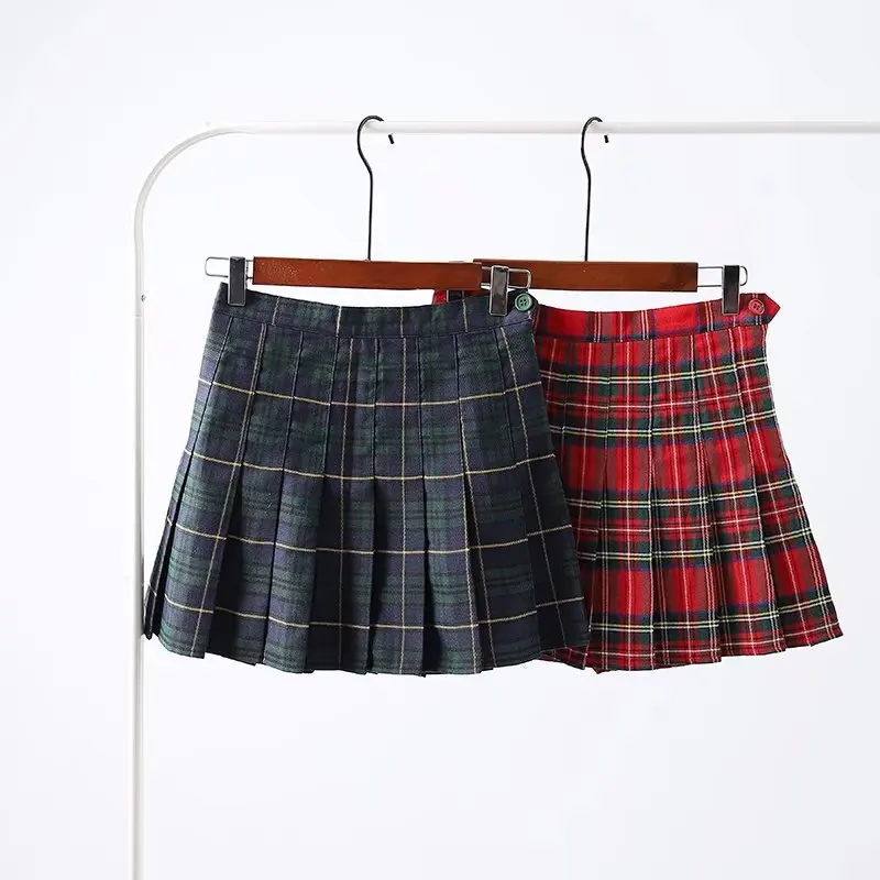 

2019 New Style Korean-style High-waisted Four Seasons Versitile Plaid Pleated Skirt College Style Tennis Skirt Short Skirt
