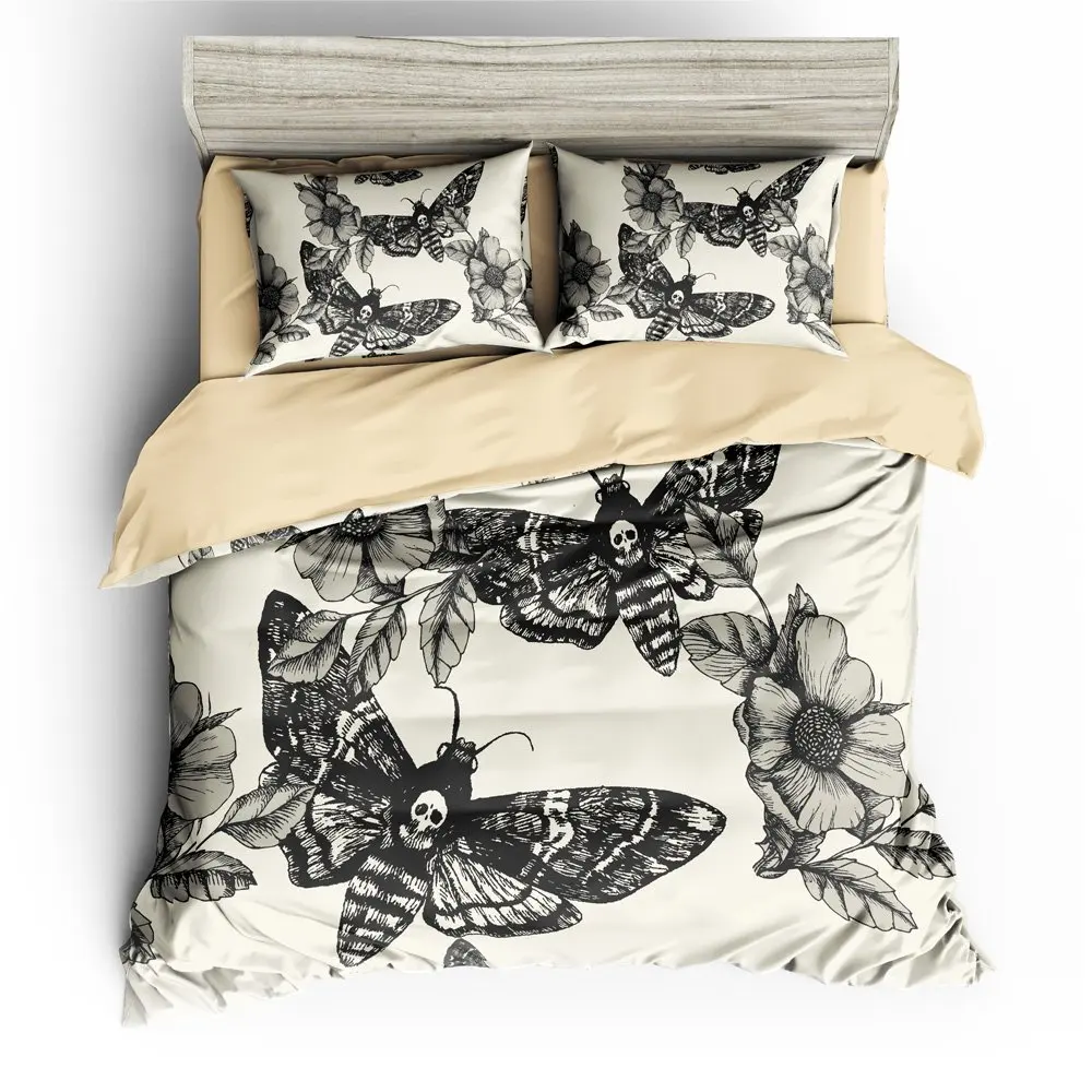 

3D Digital Printing Hand-painted Head Hawk Moth and Flowers Duvet Cover Sets