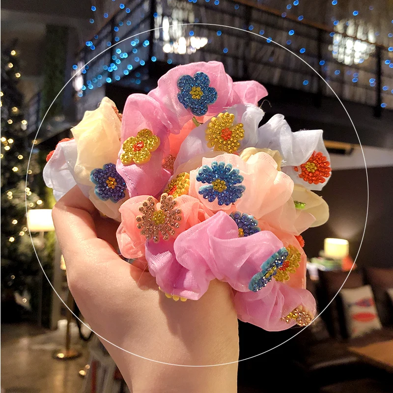 

2020 Women Girls Colors Shiny Daisy Flower Elastic Hair Bands Lady Lovely Sweet Scrunchies Rubber Bands Female Hair Accessories
