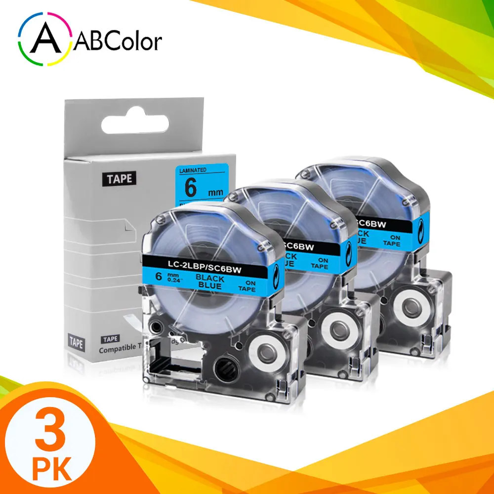 

3PK SC6BW Tape For Epson SC6BW Black on Blue Tape 6mm LK-2LBP for Epson King Jim LabelWork LW-300 LW-400 LW-700 label maker