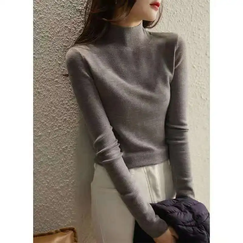 

New Autumn Winter Turtleneck Sweater Women Knitted Long Sleeve Solid Color All-match Pullover Sweaters Bottoming Slim Fit Tops