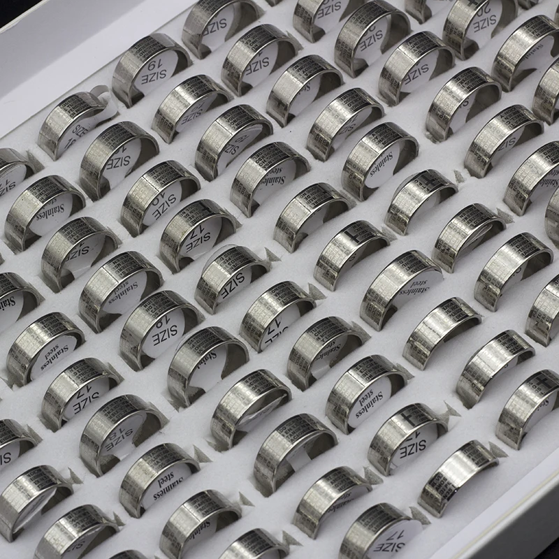 8MM Brand New 50PCS/Lot English Jeremiah Prayer Stainless Steel Etching Polished Band Cross Rings Wholesale Gifts