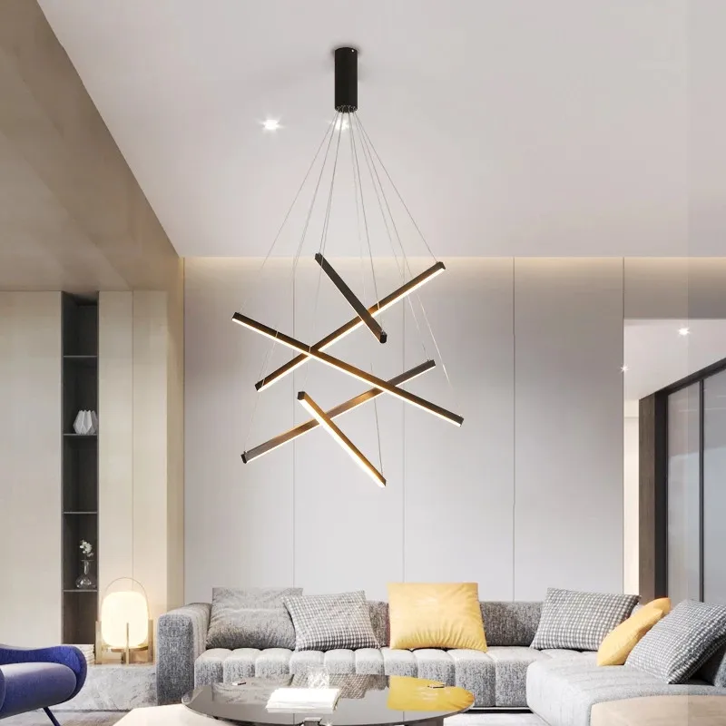 Modern LED Stair lamp Aluminum Ceiling Chandelier for duplex building room decor highrise Living room long line lamp home decoration led chandelier ceiling chandelier