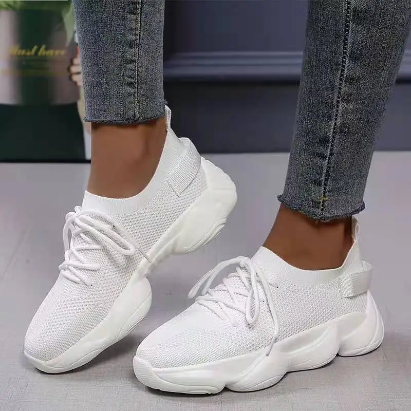 Zapatillas de deporte con cuña para mujer, zapatos informales a la moda, cómodos, transpirables, con plataforma, Tenis planos para caminar, 2021