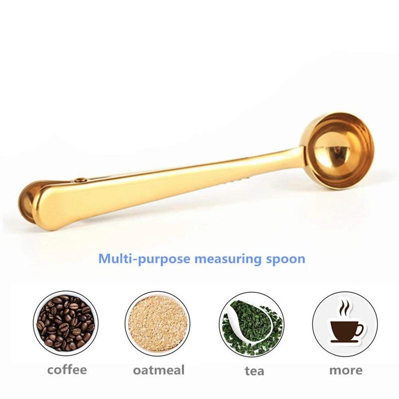 

Hot New Stainless Steel Coffee Scoop/Measuring Spoon with Sealing Clip, Gold, 3 Pack