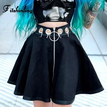 Fitshinling Goth Dark Zip-Up Skirts For Women Metal Grommets Slim Short Skirt Female Gothic Black High Wasit Faldas Femme Sale