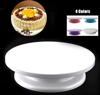

4 Colors 11" Rotating Revolving Plate Decorating Cake Turntable Kitchen Display Stand Cake Swivel Plate Decor Stand White