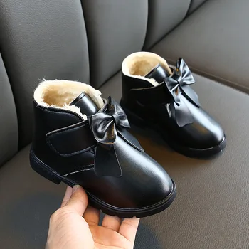 

Children Winter Plush Snow Boots 2020 New Fashion Bow Girls Shoes Sneakers Kids Ankle Leather Boots 3 4 5 6 7 8 9 10 11 12 Years