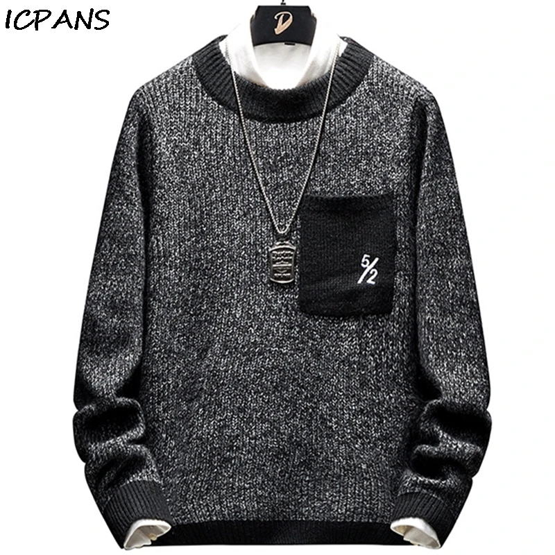 

ICPANS 2019 Men Hip Hop Sweater Pullover Streetwear with Pockets Knitted Sweater Retro Vintage Autumn Sweaters Cotton
