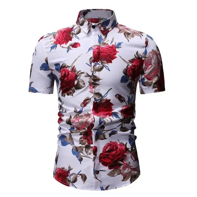 Spot new summer shirt men's Asian PRINTED SHIRT COTTON cardigan short sleeve loose collar shirt - Цвет: YS08-white