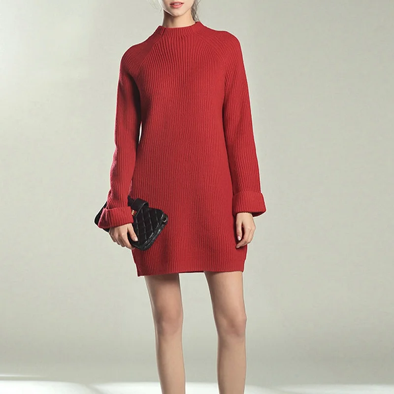 

High Street Fashion Knitted Sweater Dress Women 2019 Autumn Winter Long Sleeve Turtleneck Loose Elastic Mini Sexy Dress Vestidos
