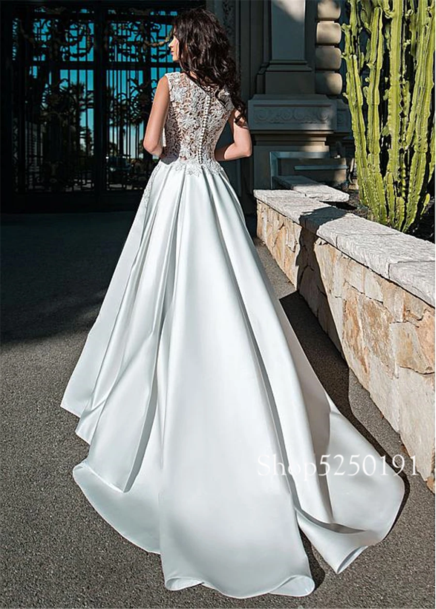 Изысканное кружевное/атласное свадебное платье трапециевидной формы с вырезом и карманами, с разрезом спереди, свадебное платье vestido de novia desmontable