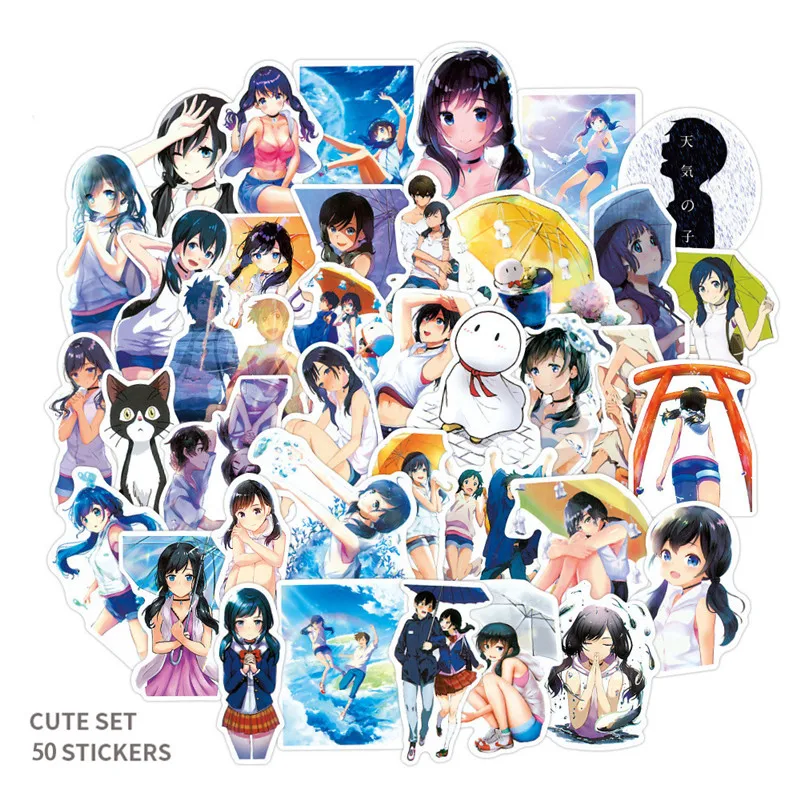 

50Pcs Weathering with You Anime Stickers Laptop Bicycle Guitar Skateboard Sticker Decal Kids DIY Graffiti Waterproof Sticker Toy