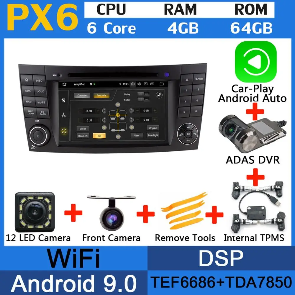 5 USB порт Android 9,0 PX6/Восьмиядерный 4 Гб ram автомобильный dvd-плеер для Mercedes Benz W211 W463 W219 W209 E G CLK CLS класс Автомагнитола - Цвет: PX6-Adas-Carplay-TMS