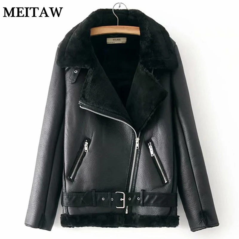 

2019 Winter Women Motorcycle Velvet Jacket Casual Long Sleeve PU Leather Jacket Coat Korean Female Thick Warm Bomber Jacket Tops