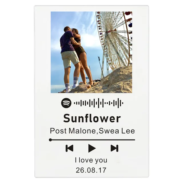 Custom Spotify Code Acrylic Transparent Music Board Personalized Photo Frame Style Wedding Anniversary Valentine's Day Gift Black with code
