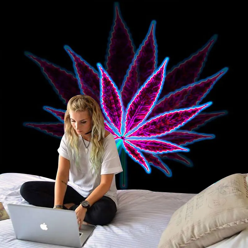 Small Psychedelic Maple Leaf Wall Tapestry Tapiz Trippy Bohemian Mandala Tapestries Fabric Carpet Ceiling Room Decor | Дом и сад