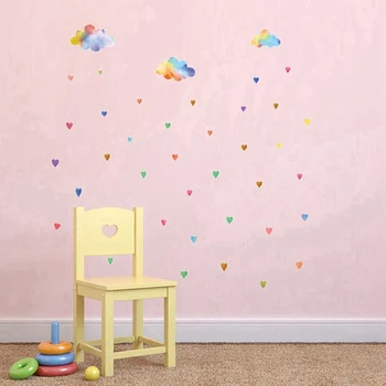 

High Quality Rainbow Cloud Rain Drops Wall Sticker for Kids Room Decoration Colorful Raindrop Wall Decals Wallpaper Home Decor