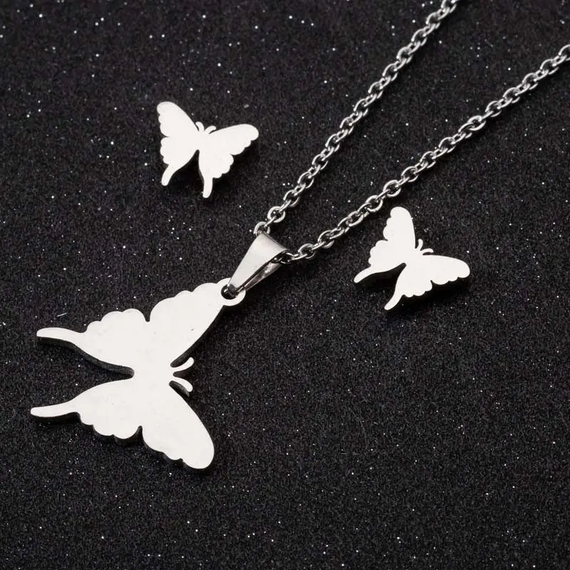 necklace set 057 Hfarich Мода из нержавеющей стали, в виде слона кошка колье «бабочка» женщины олень Луна и звезда длинный комплект ожерелья и цепочки друг подарок - Окраска металла: necklace set 057
