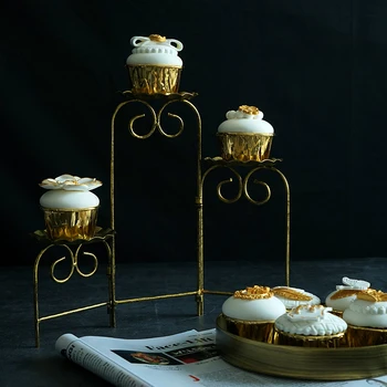 

Golden Wrought Iron Cake Frame Foldable Three Layers Cake Disc Paper Cup Cake Exhibition Frame Mini- A Snack Frame