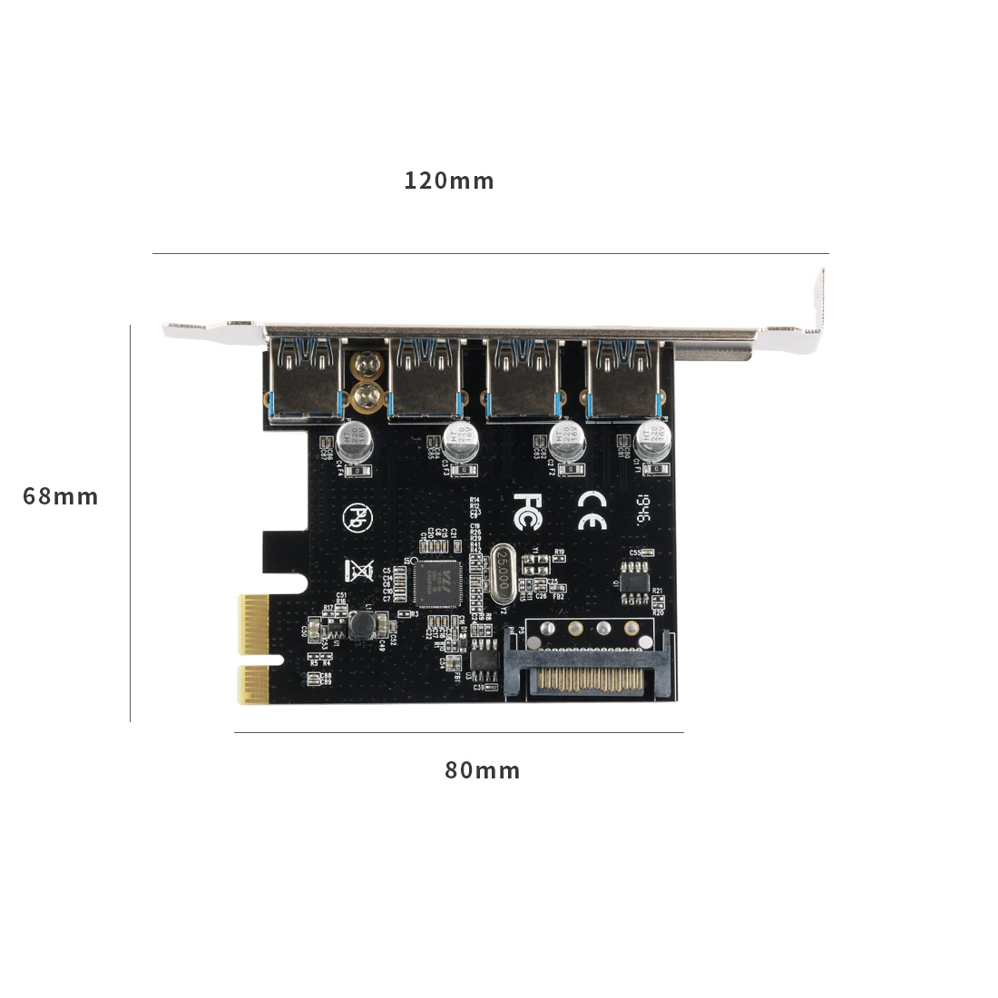 4 포트 USB 3.0 PCI-e 확장 카드 PCI Express PCIe USB 3.0 허브 어댑터, 5Gbps 라이저 컨트롤러 익스텐더, 4 핀/SATA 전원 포함