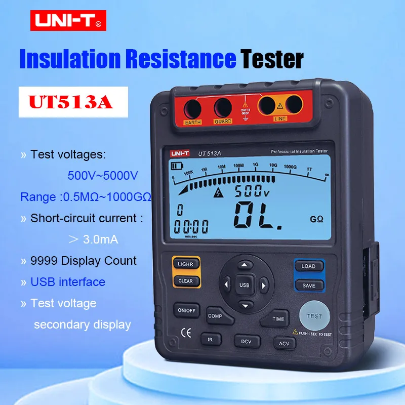 UNI-T UT512 Insulation Resistance Tester 2500V PI DAR Analog Bar USB Interface