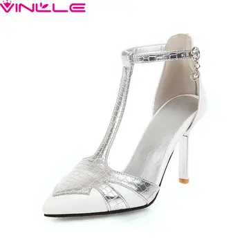 

VINLLE 2020 Thin High Heel Spring Summer Hollow Ladies Shoes Fashion Pointed Toe Buckle PU Leather Women Pumps Big Size 34-43