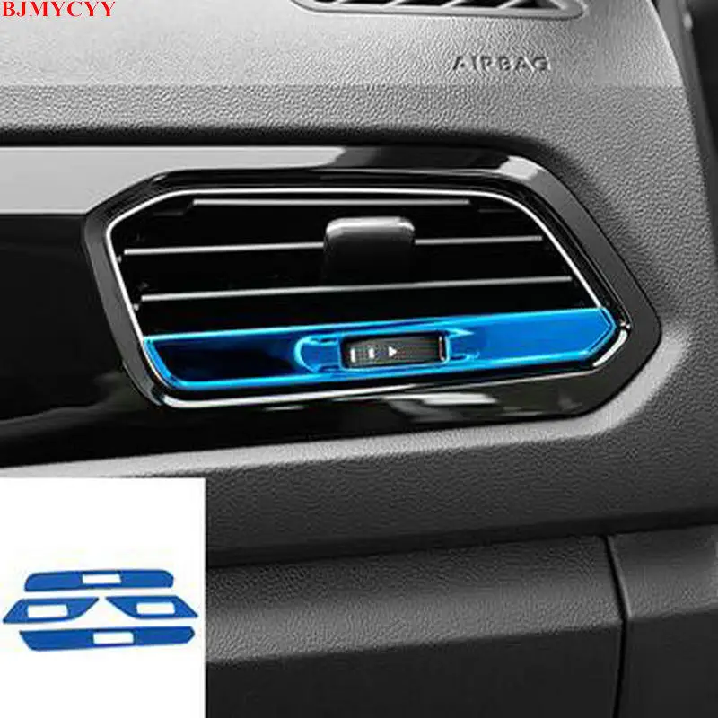 

BJMYCYY 4PCS/SET Stainless steel decorative patch air outlet of front air conditioner of automobile for Volkswagen T-ROC 2018/19