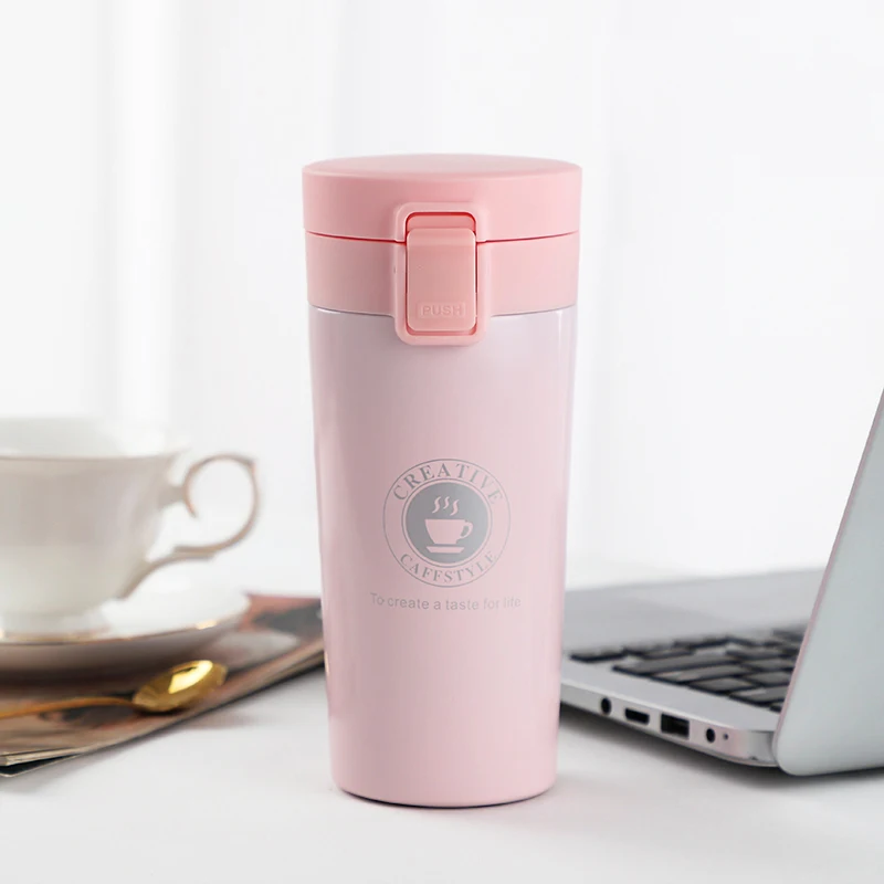 Pink Кофейная кружка 304, термос из нержавеющей стали, стакан, чашки, вакуумная колба, Термокружка для воды, чая, Термокружка 320 мл - Цвет: Pink