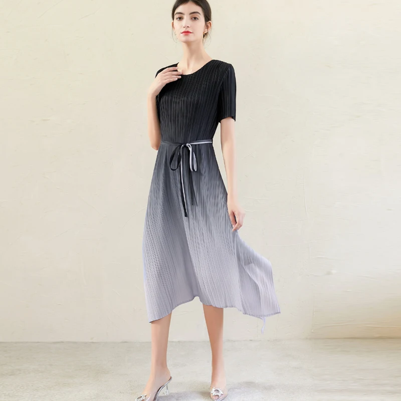 

Женское плиссированное платье Issey Miyake, элегантное новое французское узкое платье с поясом, длинная юбка для женщин на лето 2021