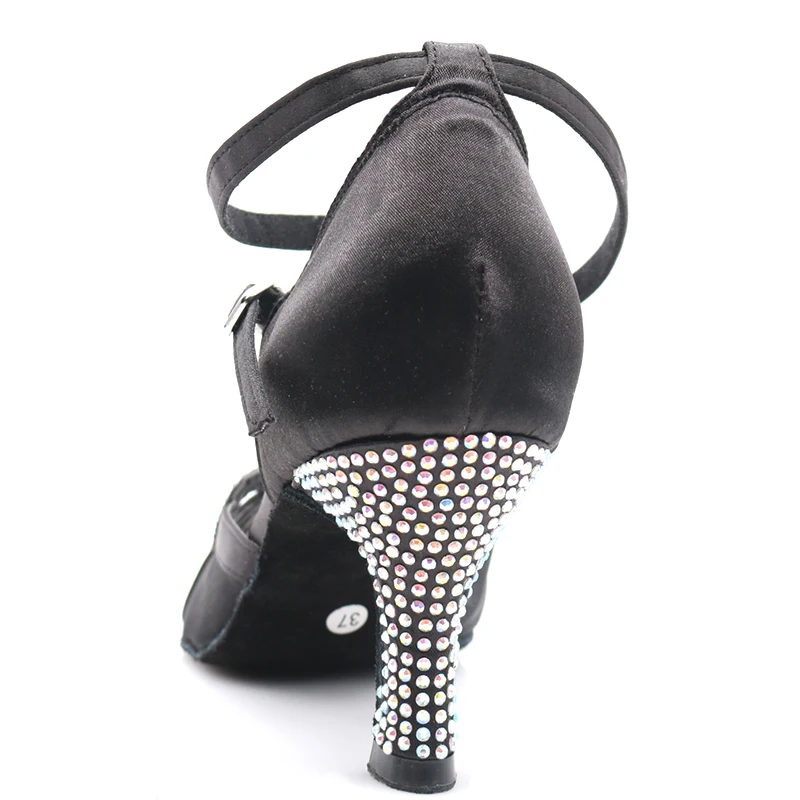 Женская обувь для латиноамериканских танцев; zapatos de BAILE latino mujer; блестящая черная атласная Женская обувь для сальсы; вечерние туфли для бальных танцев - Цвет: picture heel 6cm