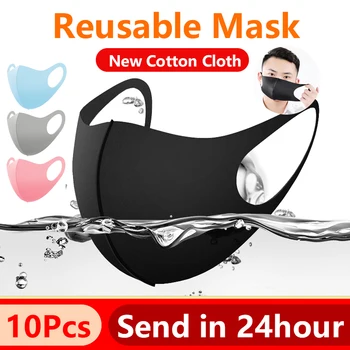 

10 100Pcs Mouth Mask Black Cotton Cloth Masks Anti Haze Dust Washable Reusable Dustproof Mouth-muffle Wind Proof Face Mask PM2.5