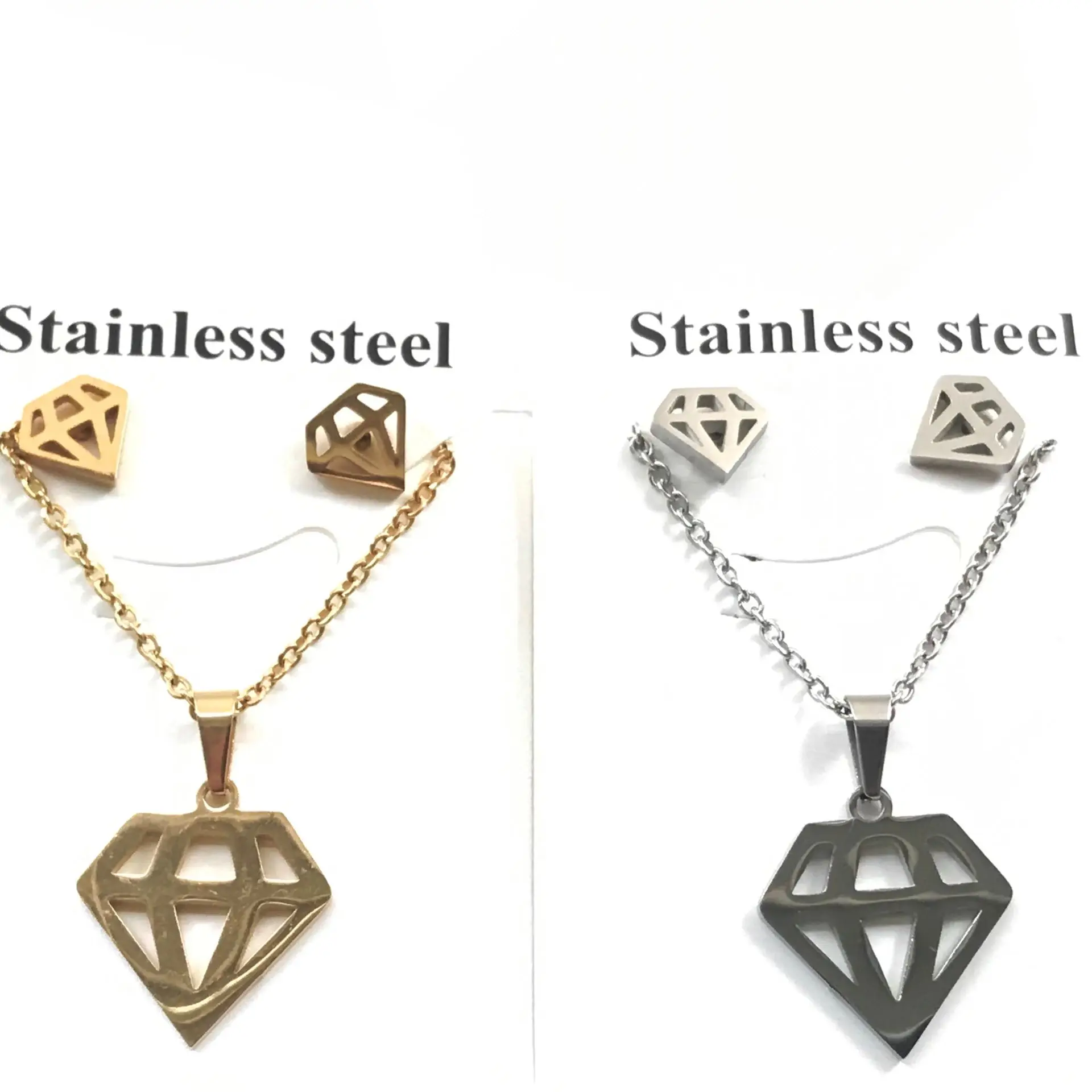 Diamonds gold color Stainless Steel Jewelry Sets For Women Moon Star Pendant Necklacae Stud Earrings Fashion Jewelry set Collares Mujer - Окраска металла: Diamonds