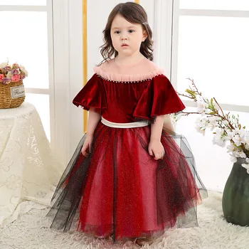 

Baby Girl Autumn Winter Children Velvet Princess Gown Kid Party Dress Birthday Red Christmas Dress Elegant Frock for Girls Dress