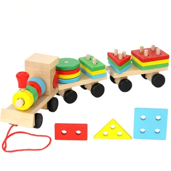 

Children Wooden Montessori Toys Drag Three Trains Puzzle Disassembly Combination shape Match Multifunction Baby Kids Toy Gifts