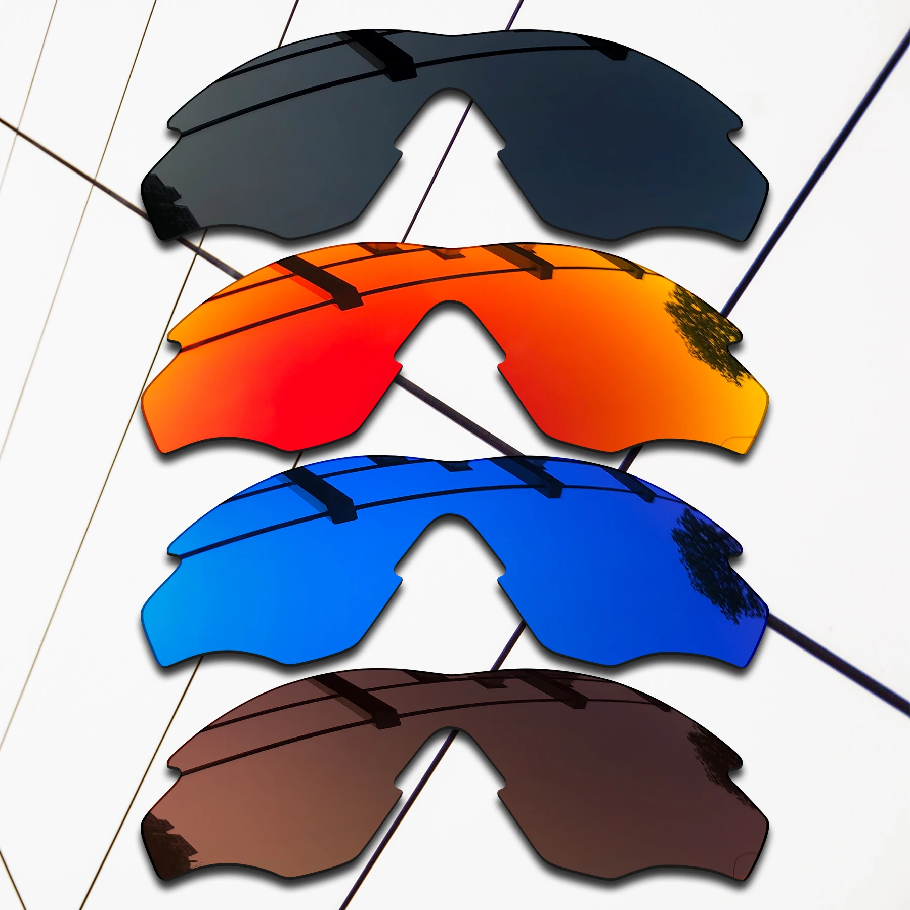 E.O.S 4 Pieces Black & Brown & Blue & Fire Red Polarized Replacement Lenses for Oakley M2 Frame XL OO9343 Sunglasses